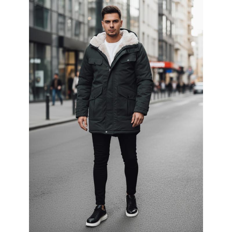 Pánska zimná bunda s kapucňou, zelená