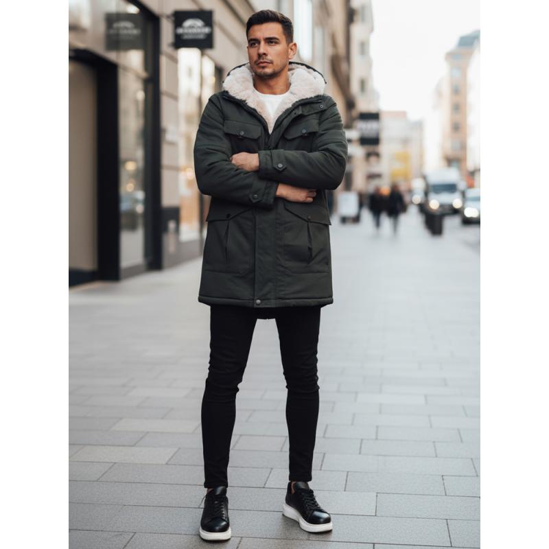 Pánska zimná bunda s kapucňou, zelená