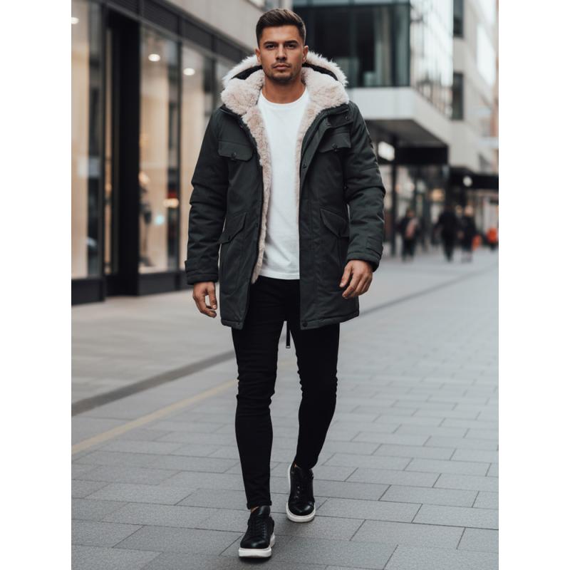 Pánska zimná bunda s kapucňou, zelená