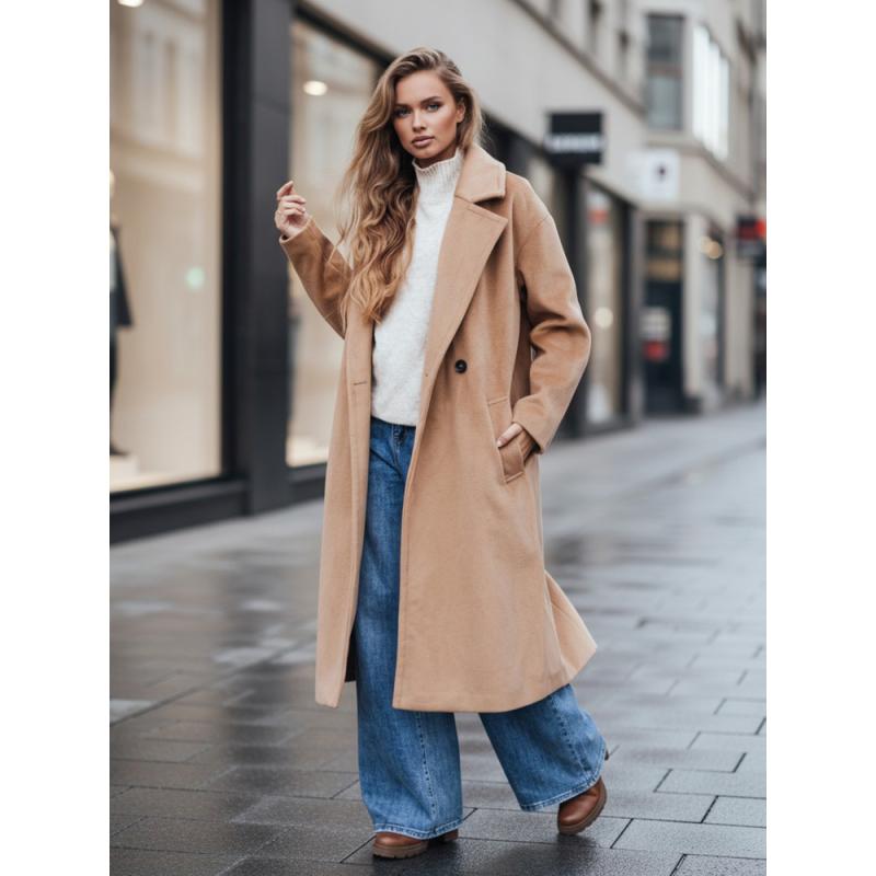 Dámský přechodový kabát oversize hnědý
