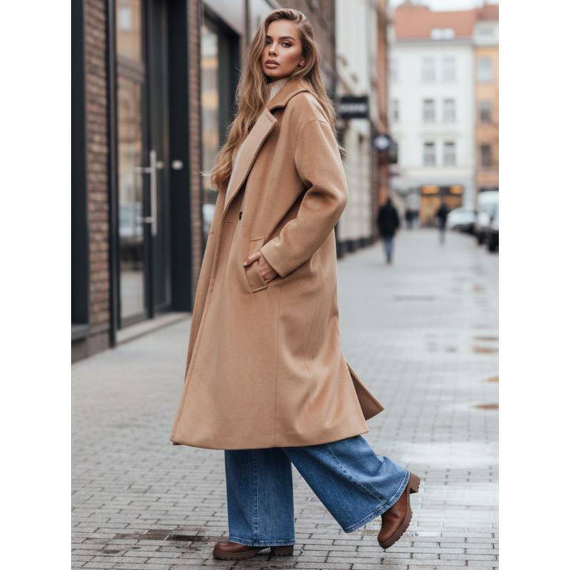 Dámský přechodový kabát oversize hnědý