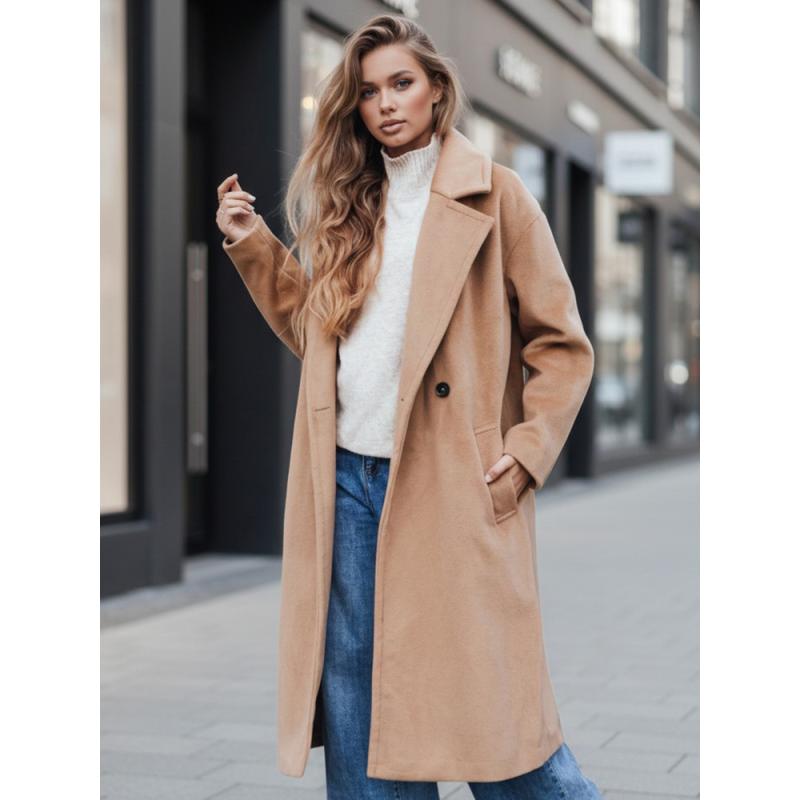 Dámský přechodový kabát oversize hnědý