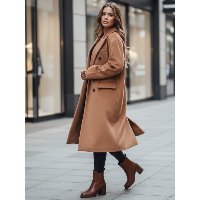 Dámský zimní kabát dlouhý oversize kamelový