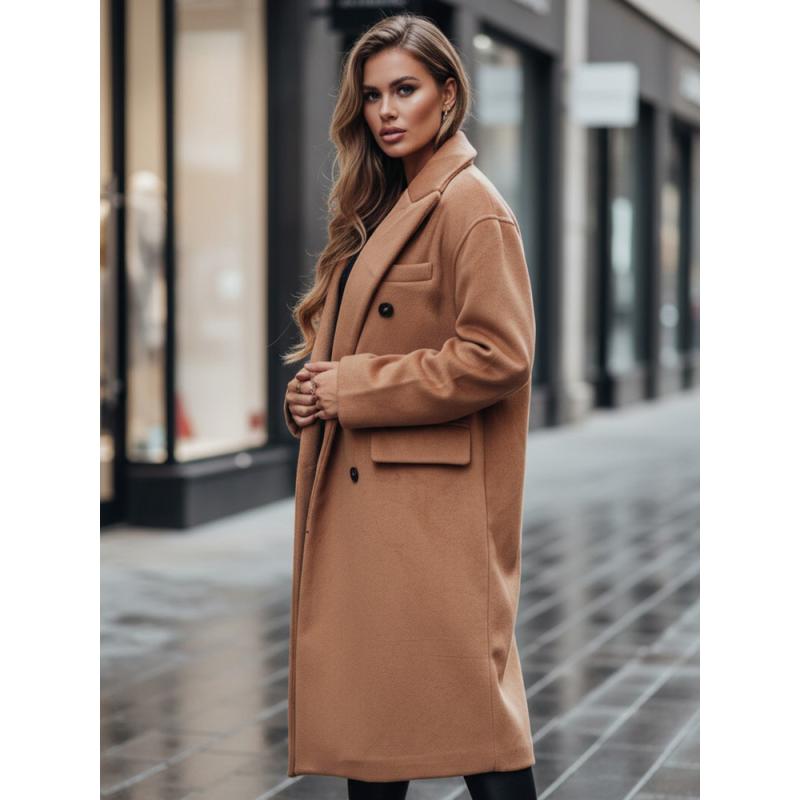 Dámský zimní kabát dlouhý oversize kamelový