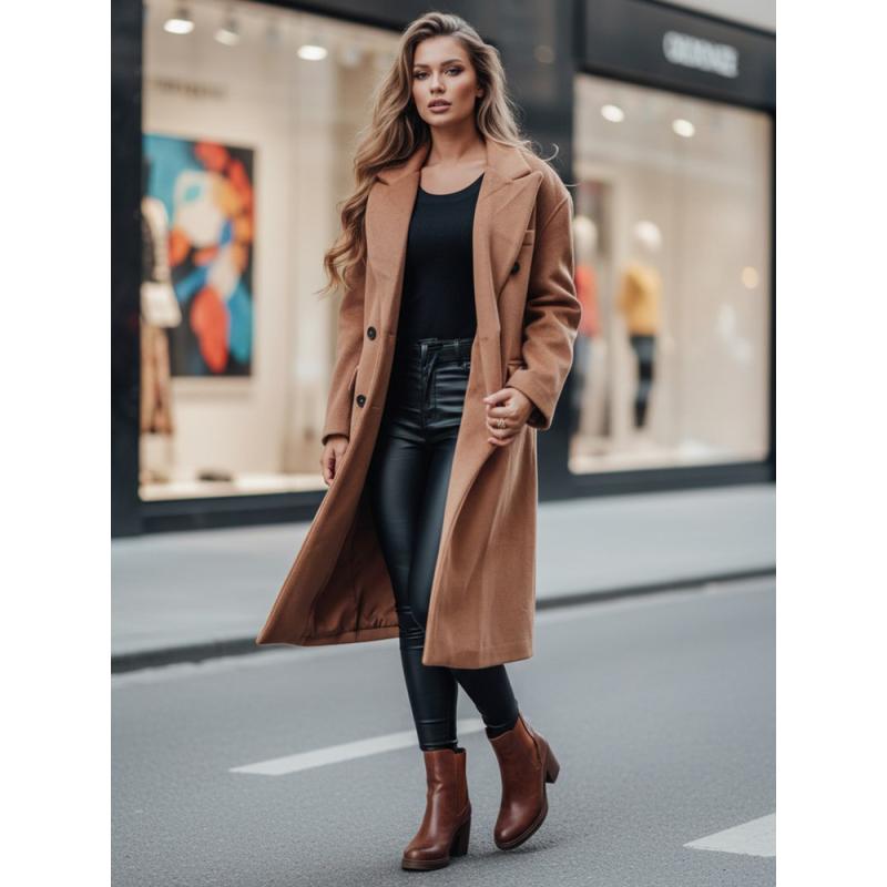 Dámský zimní kabát dlouhý oversize kamelový