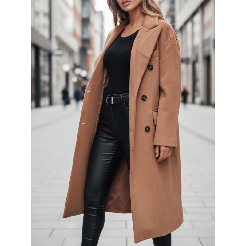 Dámský zimní kabát dlouhý oversize kamelový