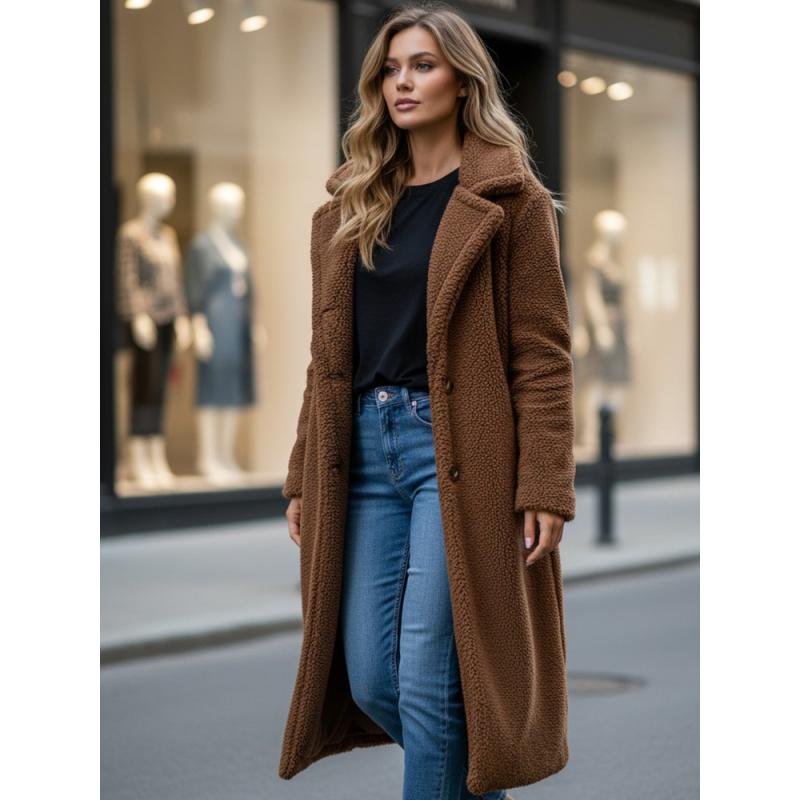 Dámský zimní kabát s dlouhou kožešinovou podšívkou, kamelová barva