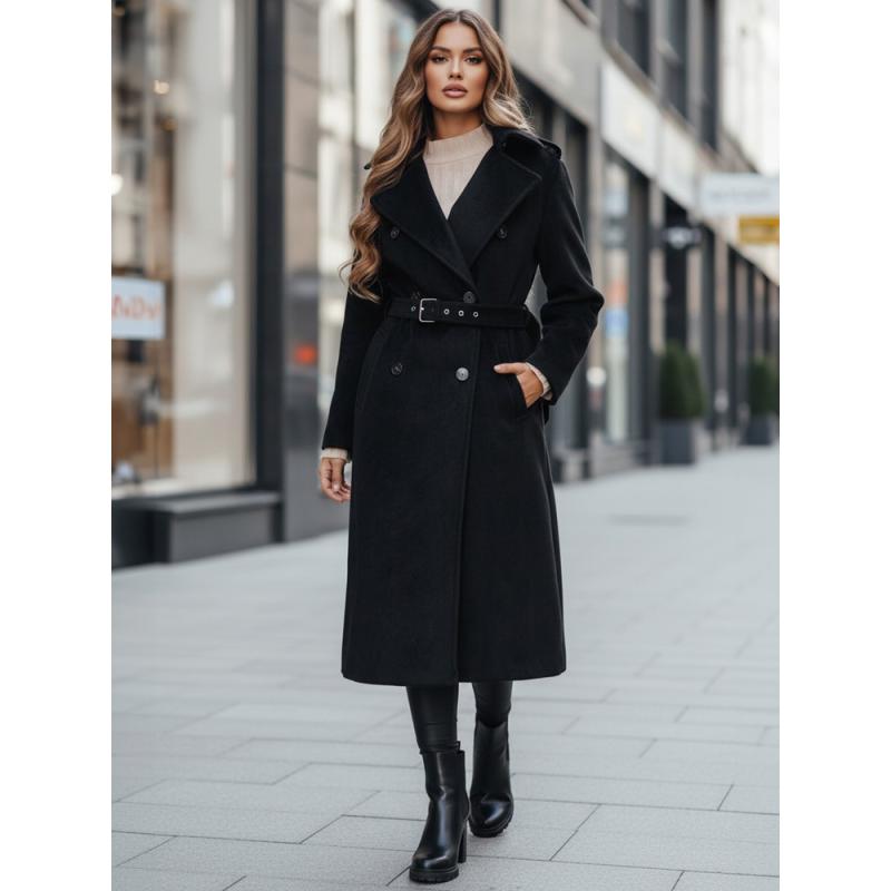 Dámský zimní kabát, klasický trenčkot, černá barva