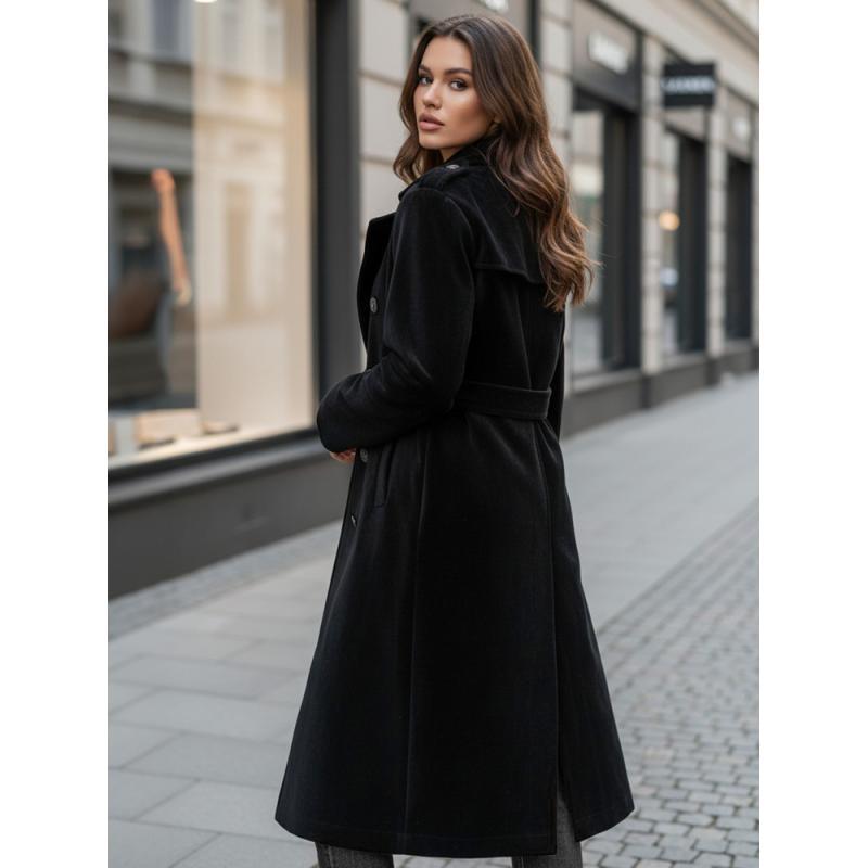 Dámský zimní kabát, klasický trenčkot, černá barva
