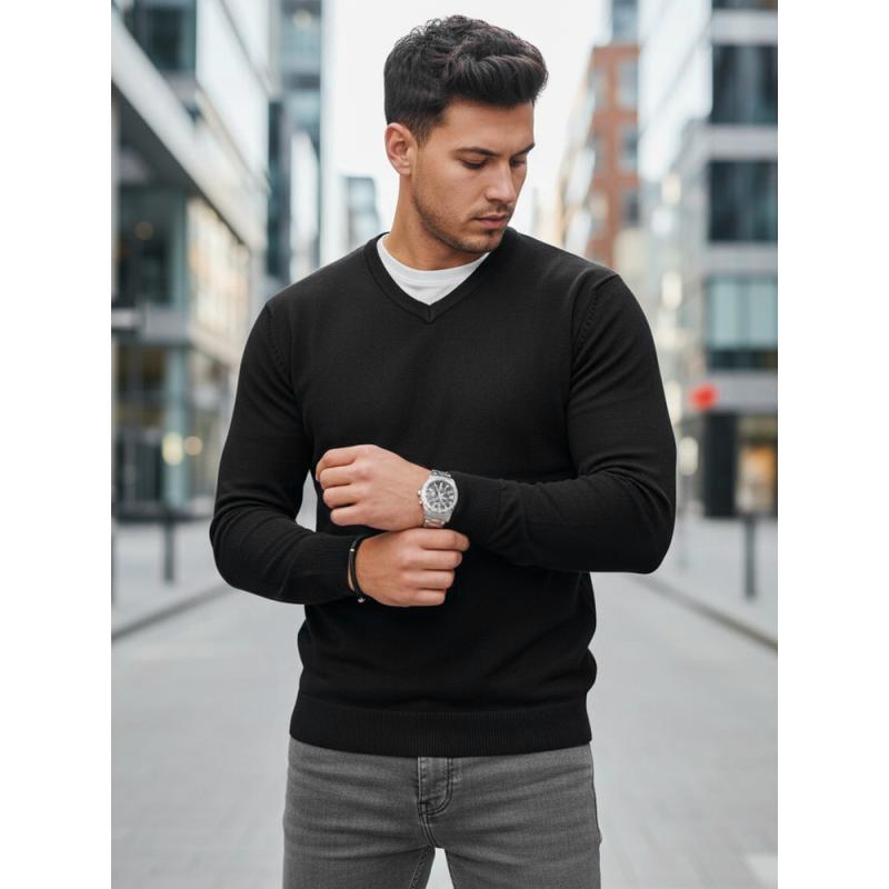Pánský svetr s výstřihem do V, černý