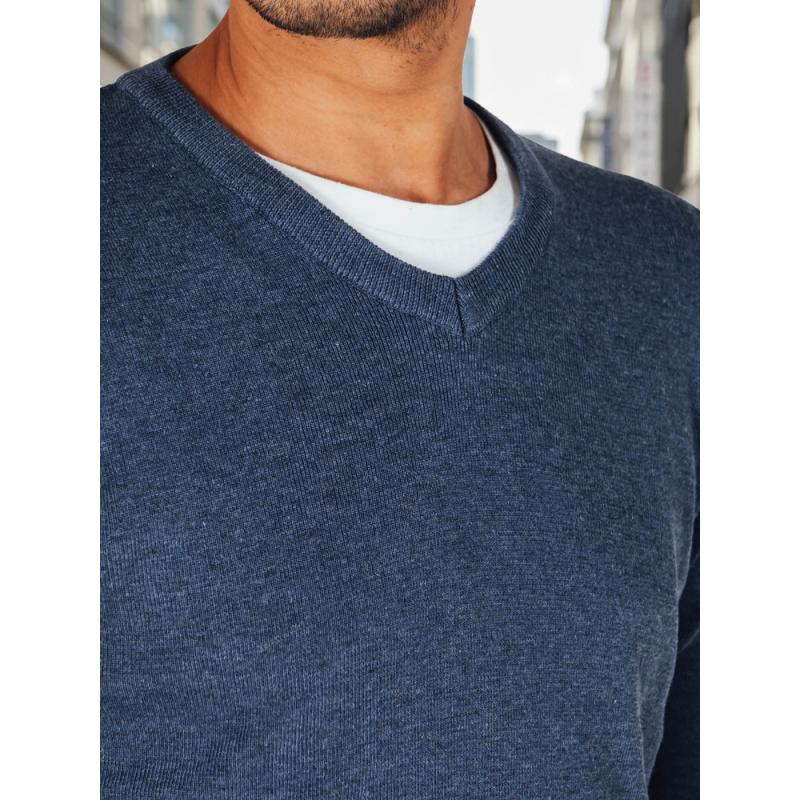 Pánský svetr s výstřihem do V, modrý