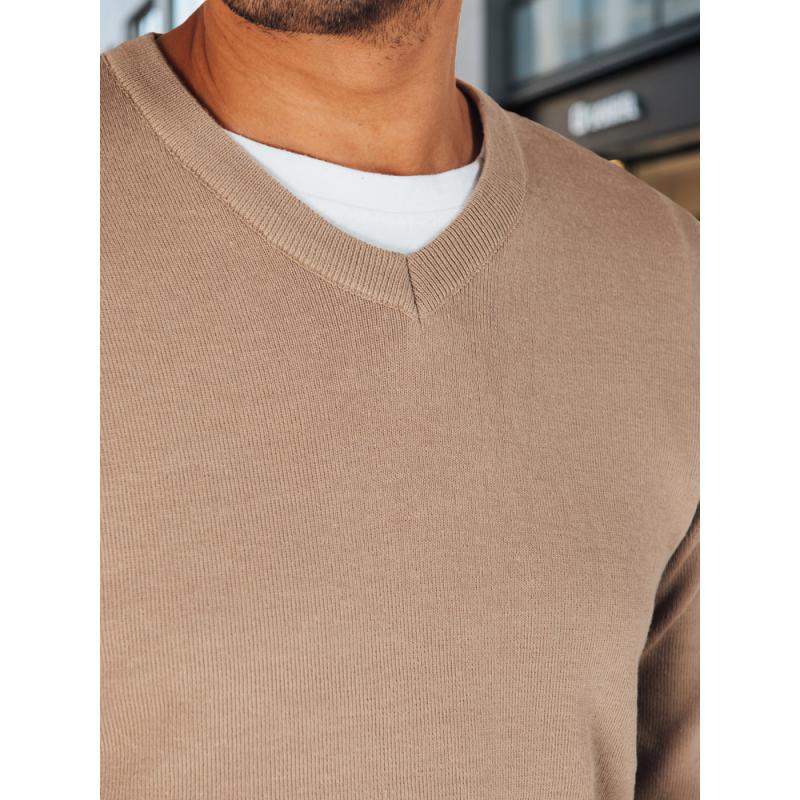 Férfi pulóver V-nyakkivágással, kamel színű