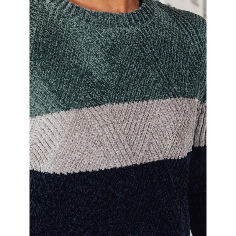 Férfi pulóver kerek nyakkivágással, zöld és sötétkék