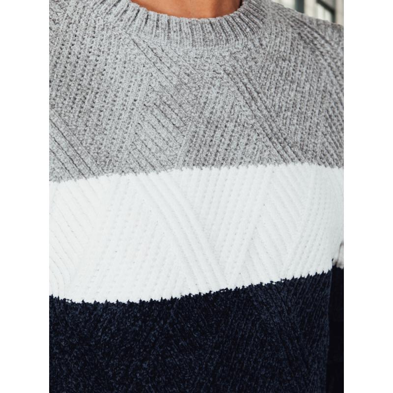 Pánský svetr s kulatým výstřihem, šedý a tmavě modrý