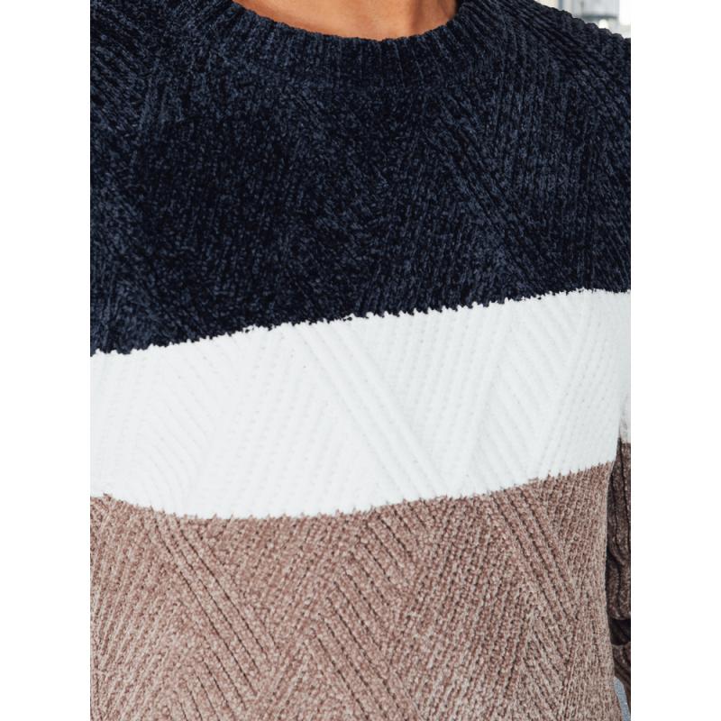 Férfi pulóver kerek kivágással, sötétkék és bézs