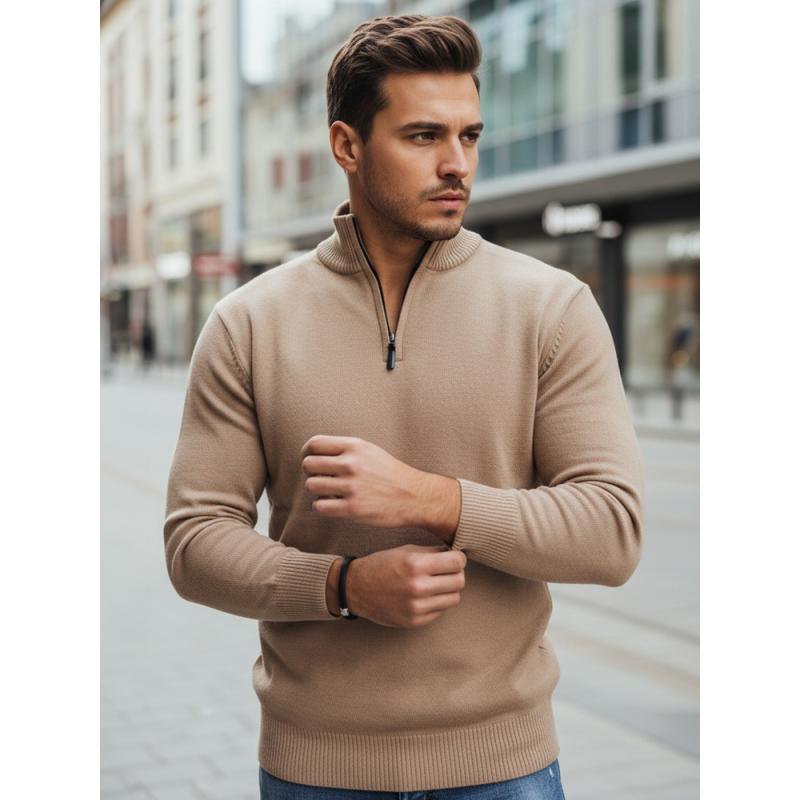 Férfi pulóver, kamel színű
