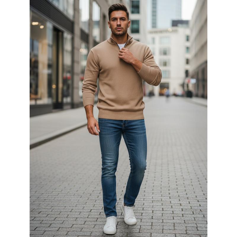 Férfi pulóver, kamel színű