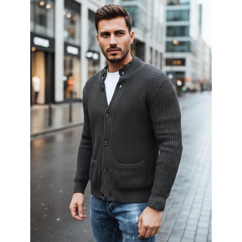 Férfi pulóver, kardigán, sötét szürke