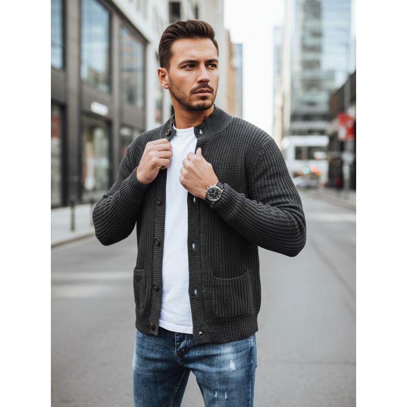 Férfi pulóver, kardigán, sötét szürke