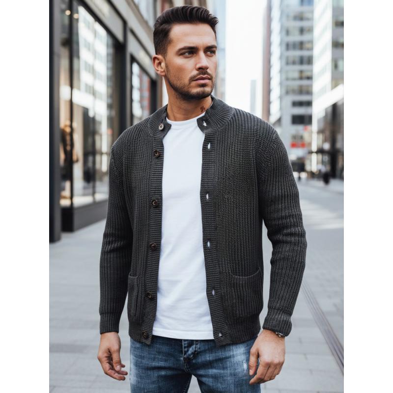 Férfi pulóver, kardigán, sötét szürke