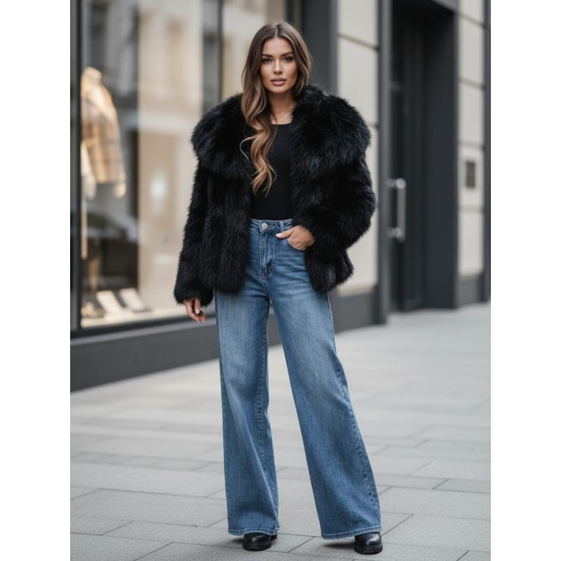 Dámske krátke kožušinové sako ZARAFIA, čierne