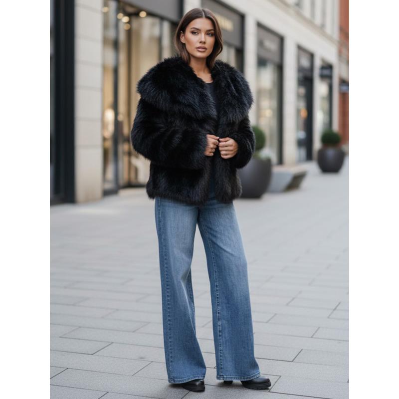 Dámske krátke kožušinové sako ZARAFIA, čierne