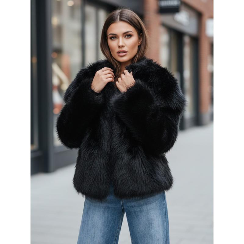 Dámske krátke kožušinové sako ZARAFIA, čierne