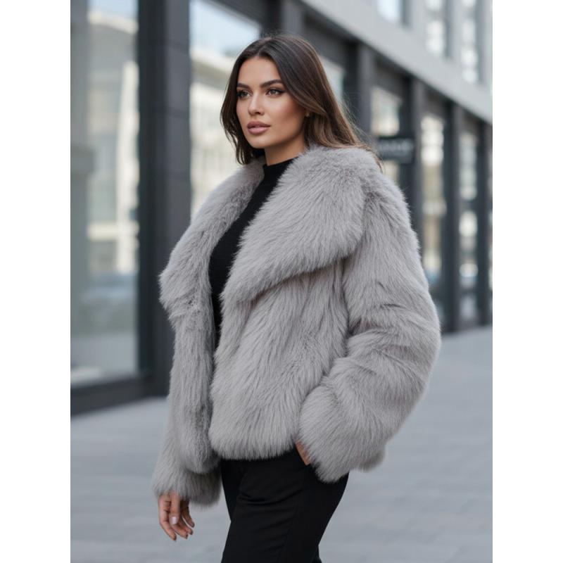 Dámske krátke kožušinové sako ZARAFIA, sivé