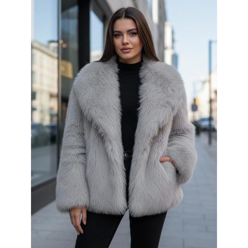 Dámske krátke kožušinové sako ZARAFIA, sivé