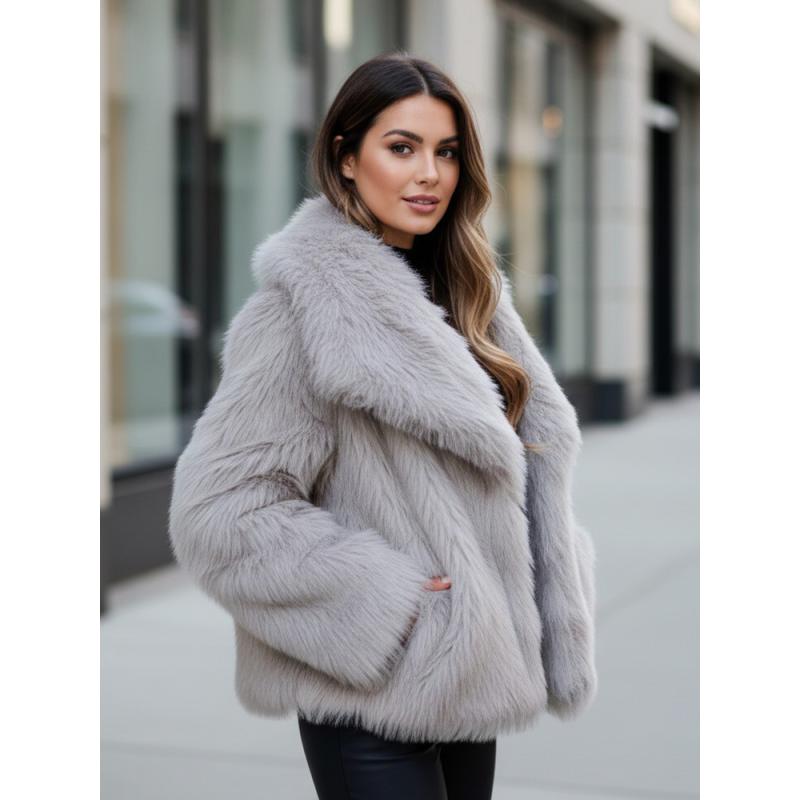 Dámske krátke kožušinové sako ZARAFIA, sivé