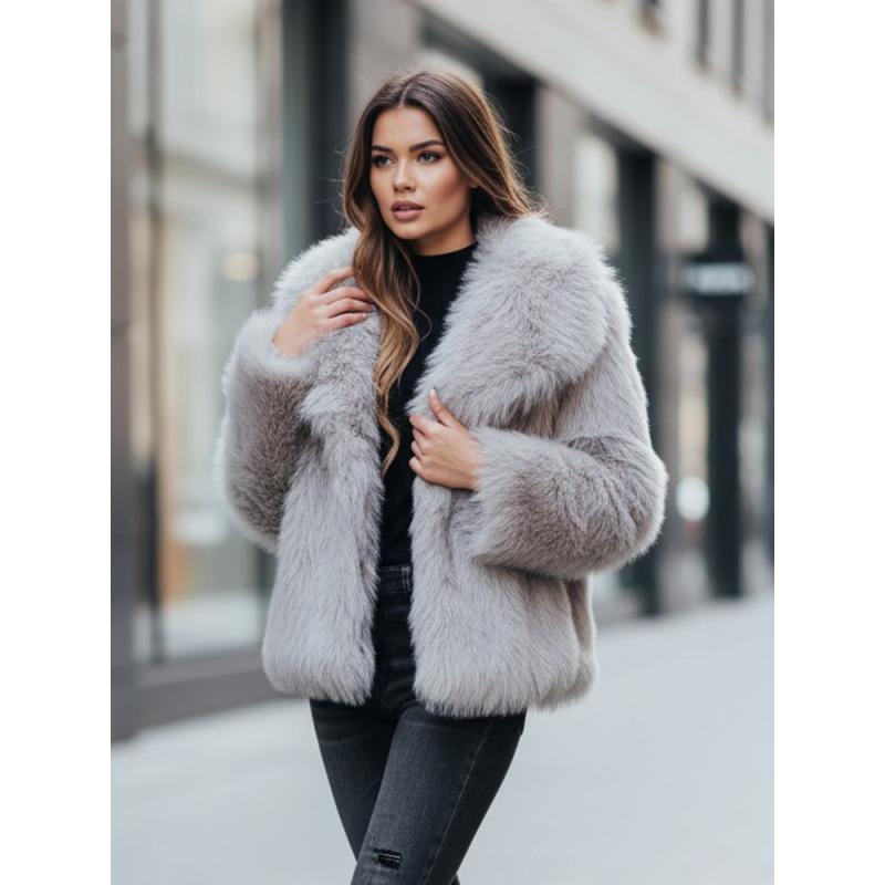 Dámske krátke kožušinové sako ZARAFIA, sivé