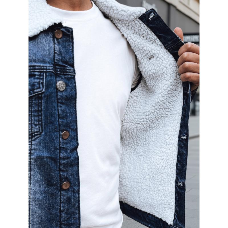 Pánska džínsová bunda s kožušinovou podšívkou, modrá