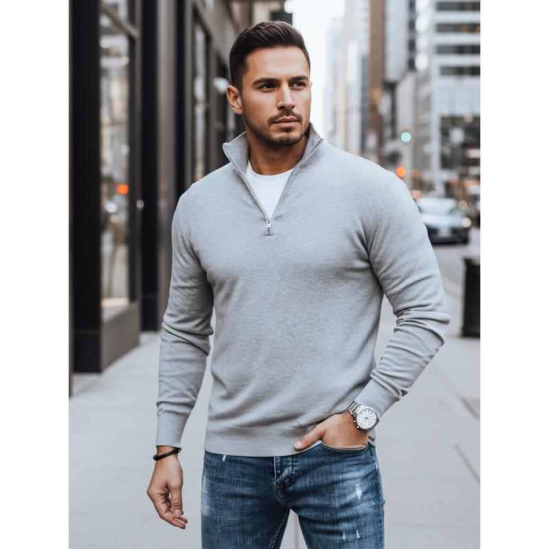 Pánský svetr s stojáčkem světle šedý