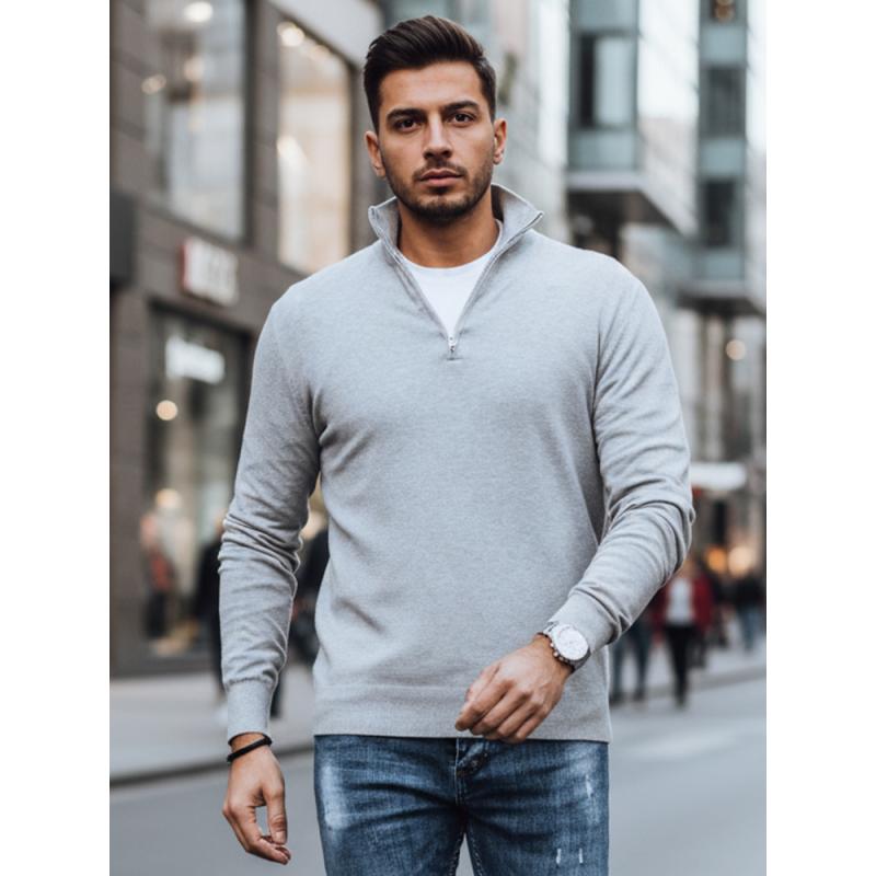 Pánský svetr s stojáčkem světle šedý