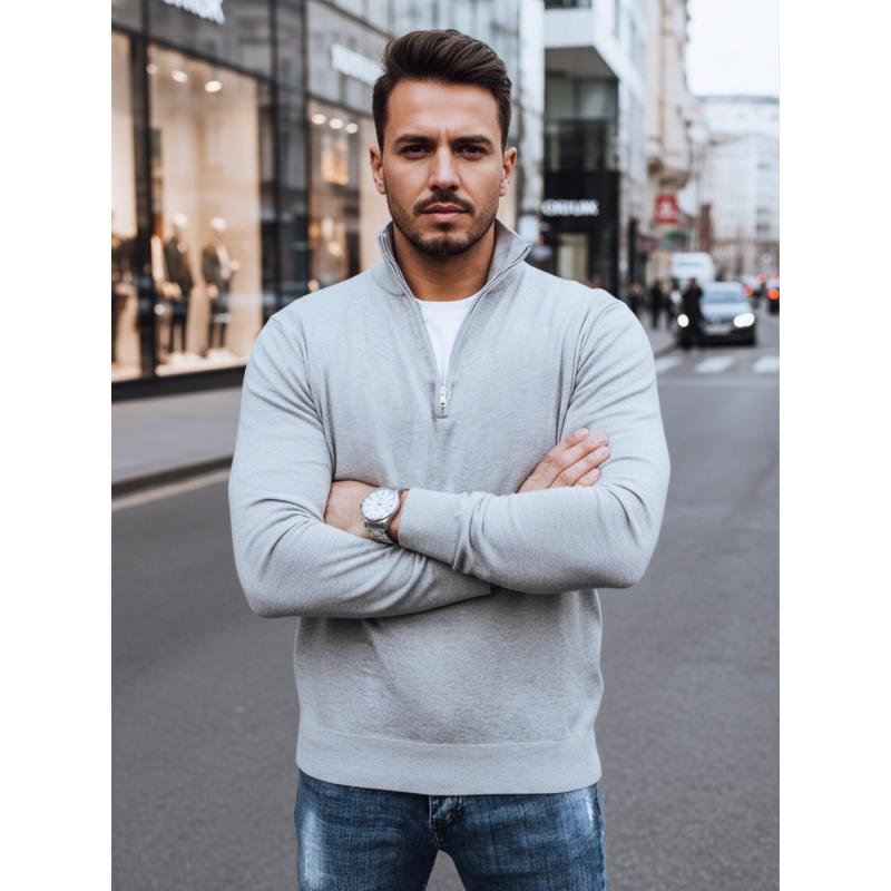 Pánský svetr s stojáčkem světle šedý