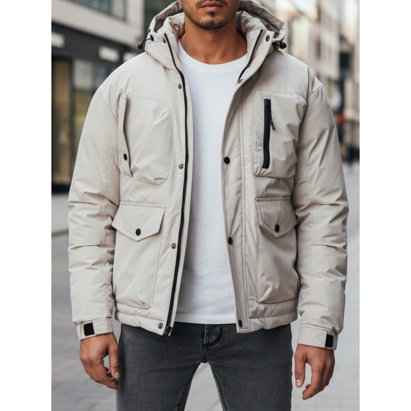 Pánska zimná bunda s kapucňou, svetlo béžová
