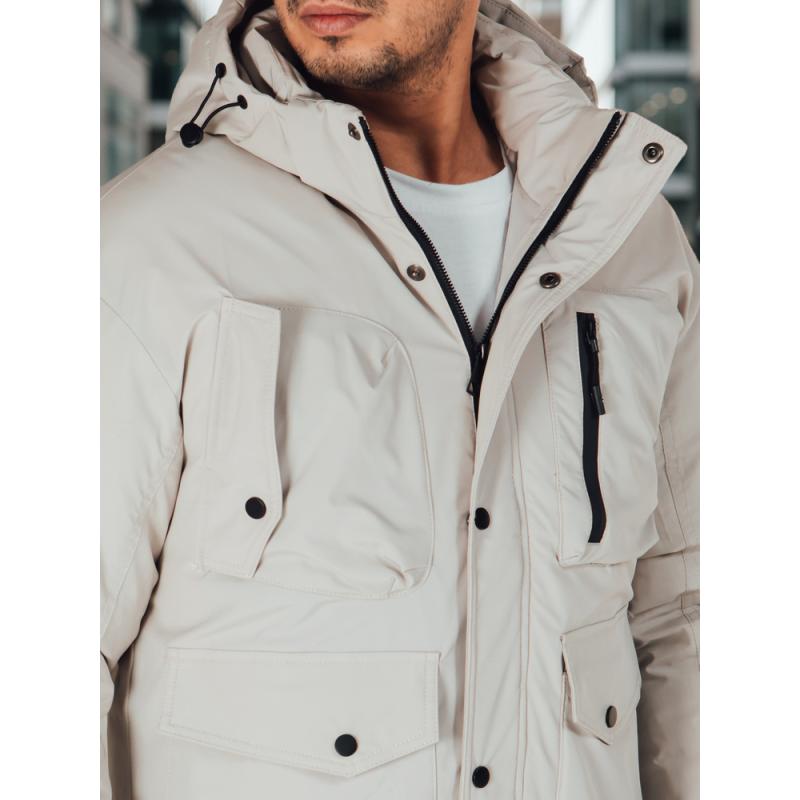 Pánska zimná bunda s kapucňou, svetlo béžová