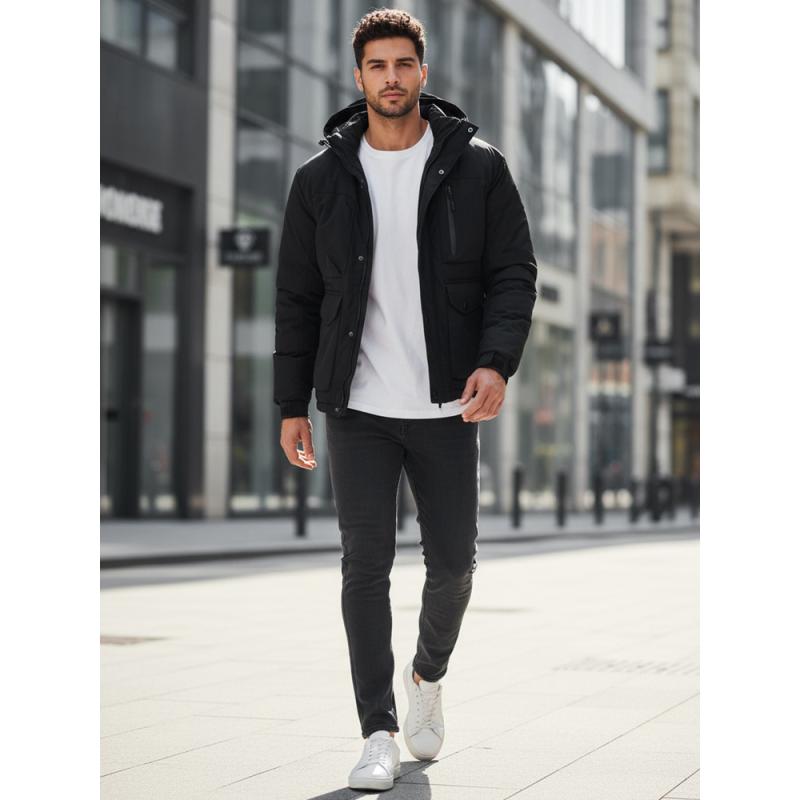 Pánska zimná bunda s kapucňou, čierna