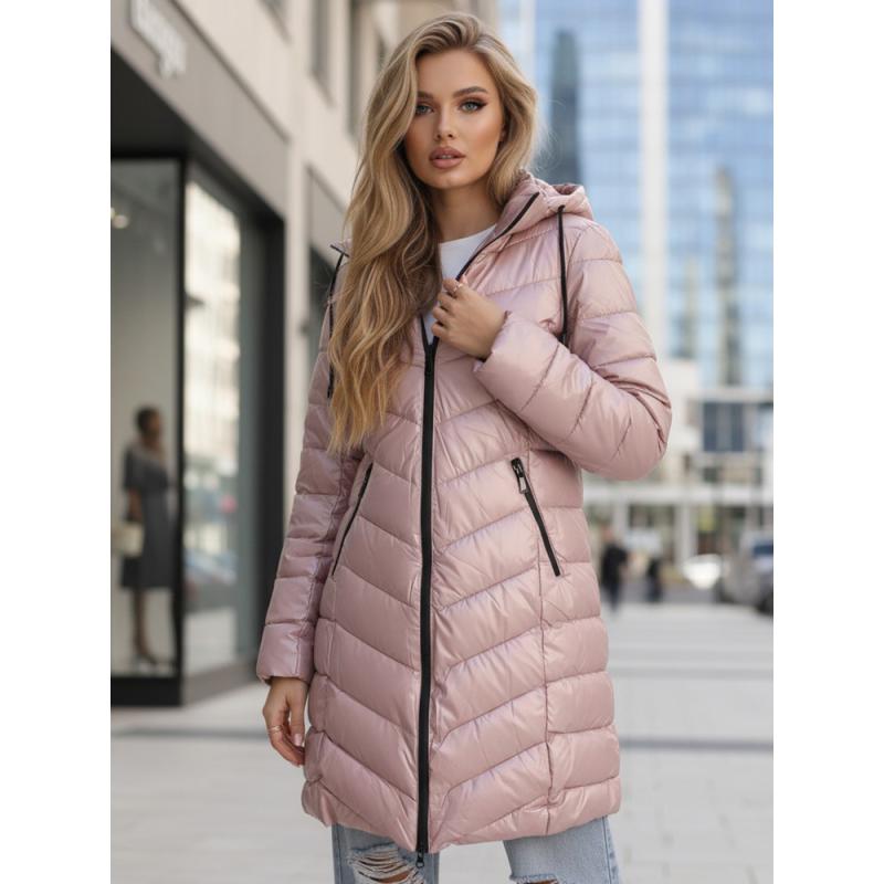 Dámska fialová dlhá prešívaná zimná bunda