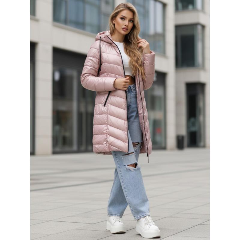 Dámska fialová dlhá prešívaná zimná bunda