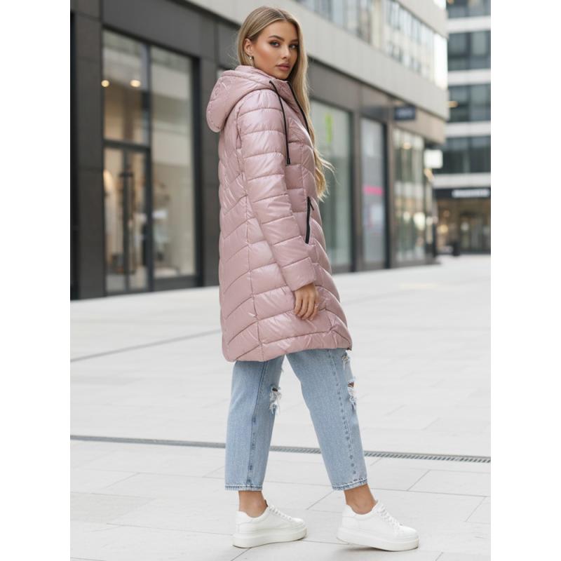 Dámska fialová dlhá prešívaná zimná bunda