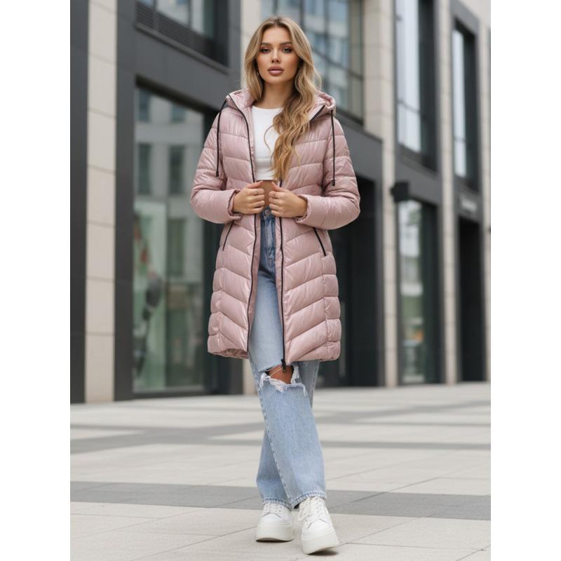 Dámska fialová dlhá prešívaná zimná bunda