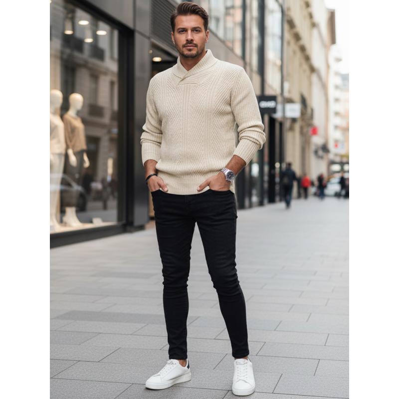 Férfi bézs pulóver