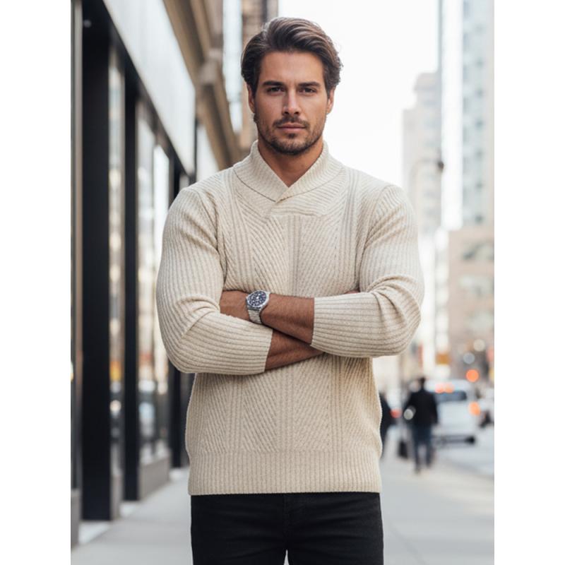 Férfi bézs pulóver