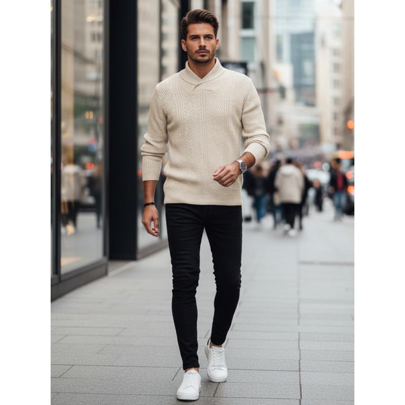 Férfi bézs pulóver