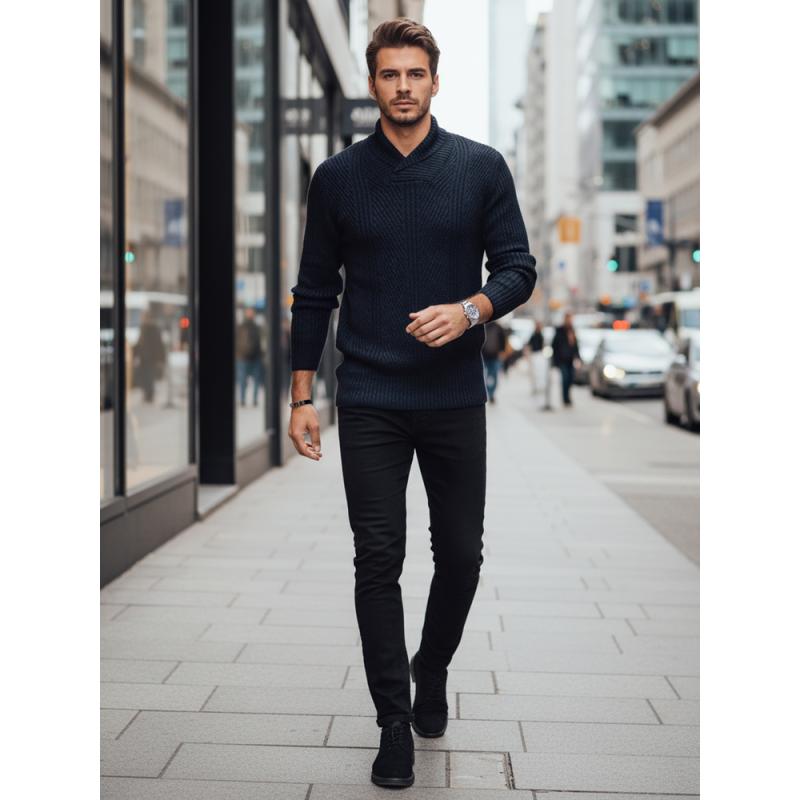 Férfi sötétkék pulóver