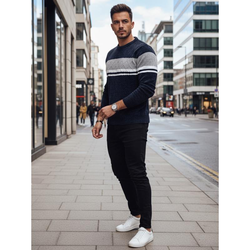 Férfi sötétkék pulóver