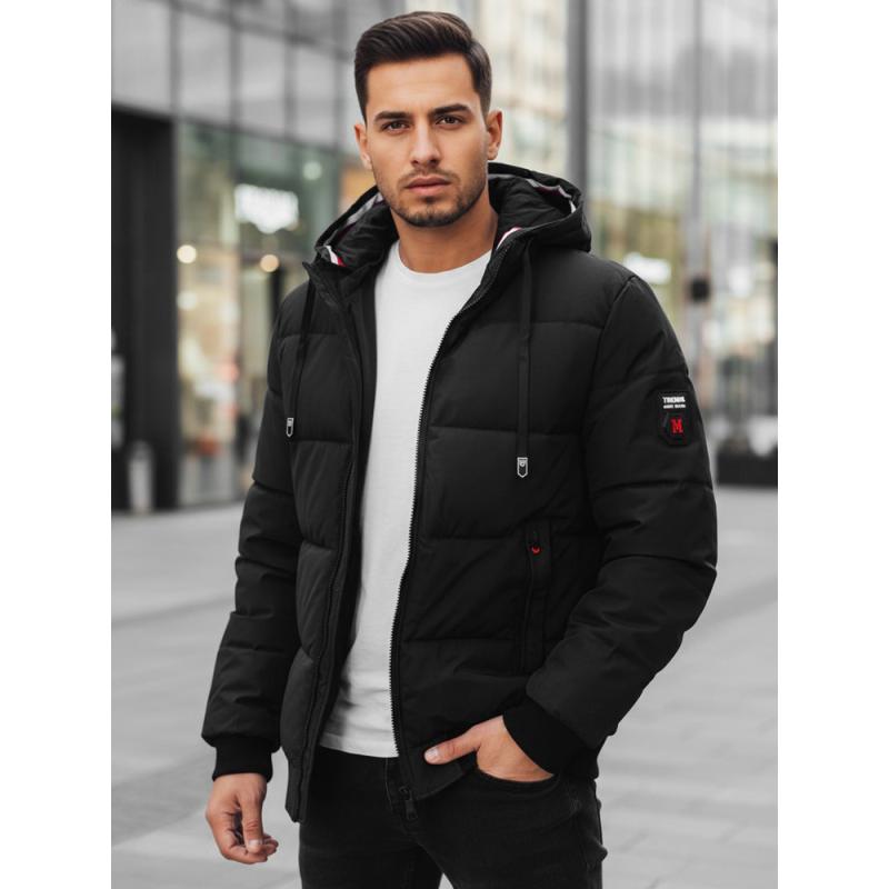 Pánska zimná bunda s kapucňou, čierna