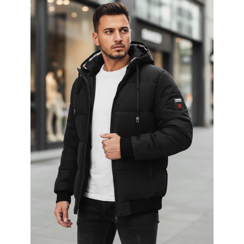 Pánska zimná bunda s kapucňou, čierna