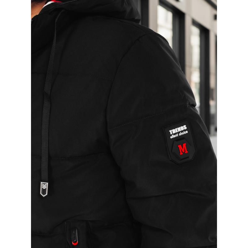 Pánska zimná bunda s kapucňou, čierna